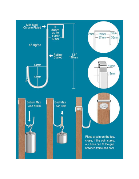 Ganchos sobre la puerta Mars-Rock 4Pcs 5.5" Acero Cromado