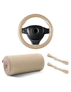 Cubierta de Volante de Cuero Yourkar 15" Beige DIY Antideslizante