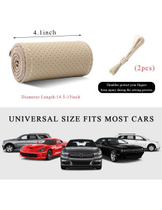 Cubierta de Volante de Cuero Yourkar 15" Beige DIY Antideslizante 2