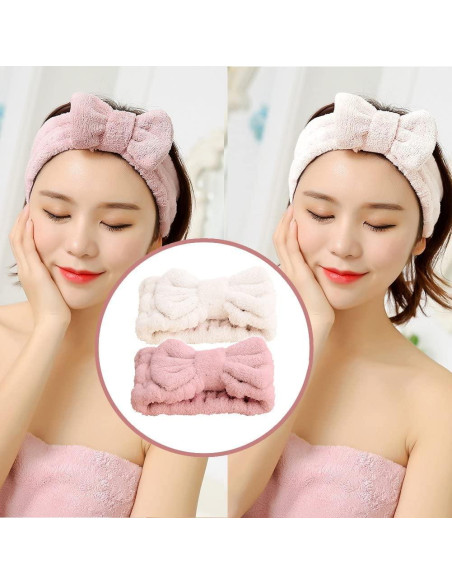 Diadema de Microfibra Jseng para Cuidado Facial y Ducha - Beige/Rosa