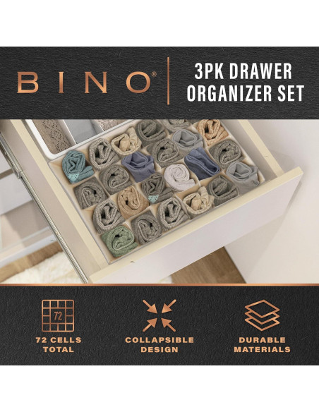 Organizador de Cajones BINO Beige - 3 Piezas para Ropa Interior