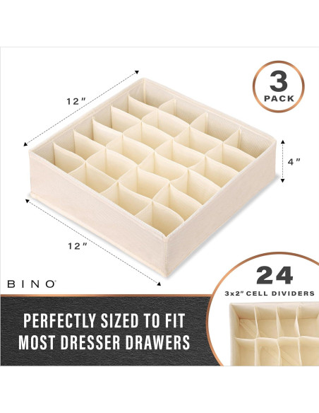 Organizador de Cajones BINO Beige - 3 Piezas para Ropa Interior