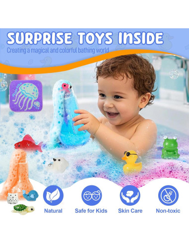 Bombas de baño orgánicas para niños PICKMERA - Set de 6 con juguetes
