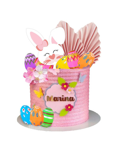 Adorno de Pastel de Pascua DRWATE - Conejo y Huevos 10x14cm
