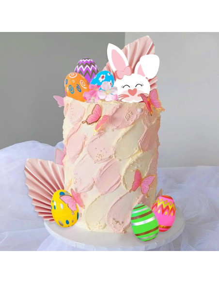 Adorno de Pastel de Pascua DRWATE - Conejo y Huevos 10x14cm