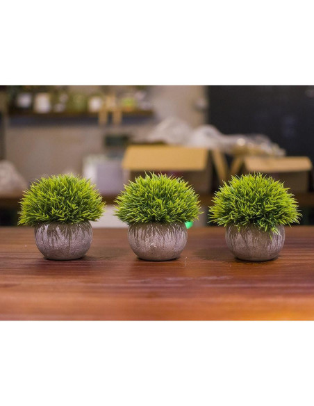 Set de 3 Plantas Artificiales Mini Opps con Maceta Gris 11.9cm