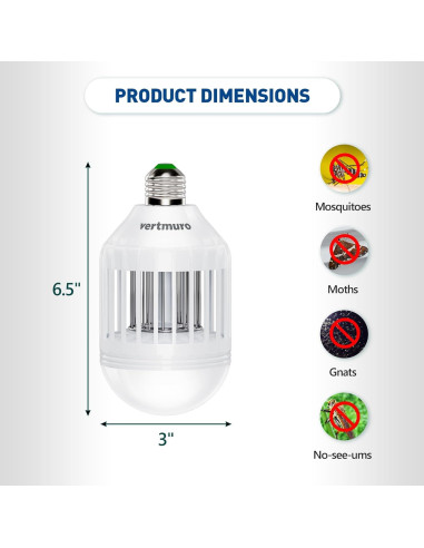 Bombilla Zapper de Insectos Vertmuro 9W Luz UV para Mosquitos