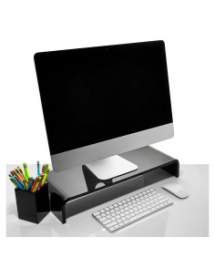 Soporte de Monitor Acrílico Dasher 12mm Negro con Portalápices