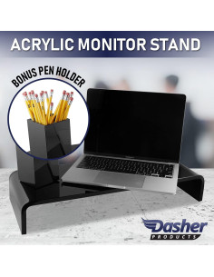 Soporte de Monitor Acrílico Dasher 12mm Negro con Portalápices 2