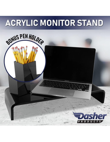 Soporte de Monitor Acrílico Dasher 12mm Negro con Portalápices