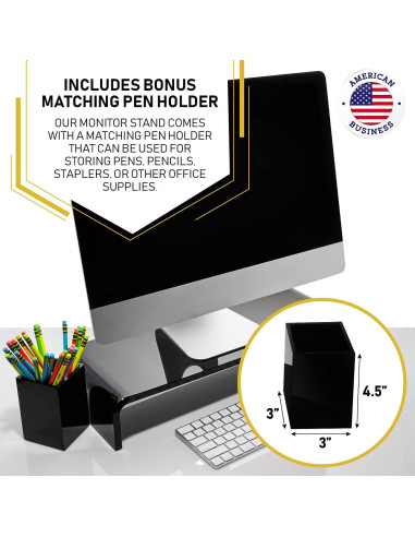 Soporte de Monitor Acrílico Dasher 12mm Negro con Portalápices