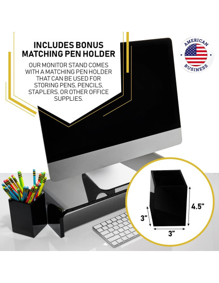Soporte de Monitor Acrílico Dasher 12mm Negro con Portalápices