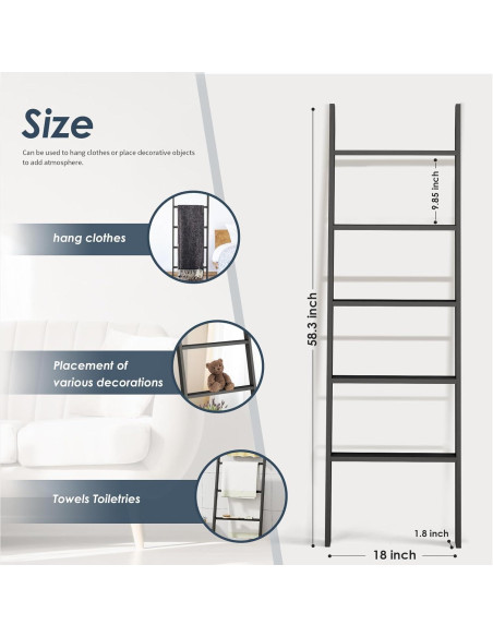 Escalera de Mantas Delywh 5 Niveles 1.77M Negra Estilo Rústico
