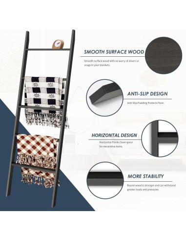 Escalera de Mantas Delywh 5 Niveles 1.77M Negra Estilo Rústico