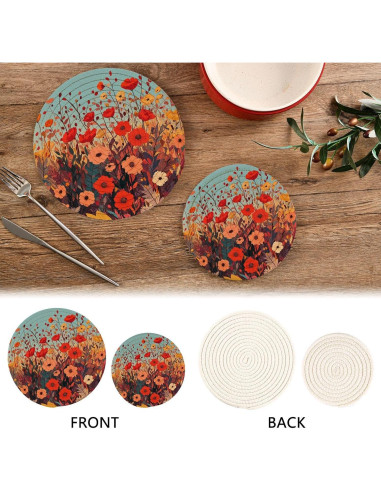 Trivetes Redondos QwThum Flores de Amapola 2 Piezas 18-24 cm