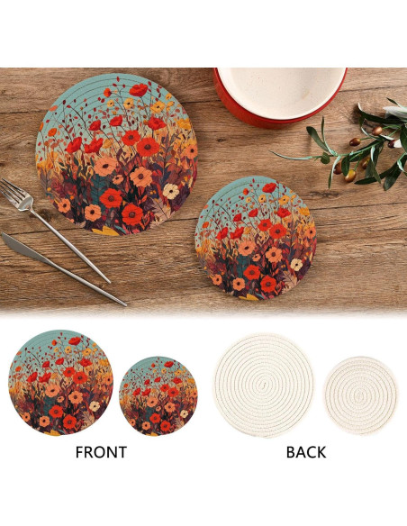 Trivetes Redondos QwThum Flores de Amapola 2 Piezas 18-24 cm