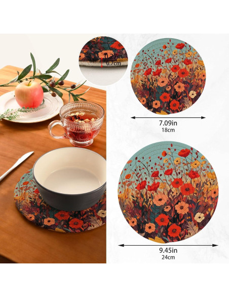 Trivetes Redondos QwThum Flores de Amapola 2 Piezas 18-24 cm