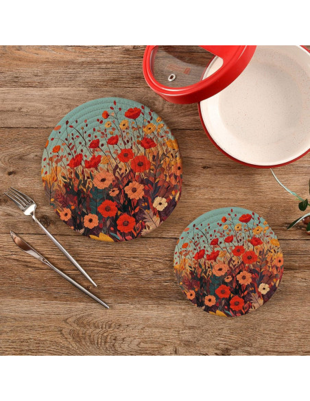 Trivetes Redondos QwThum Flores de Amapola 2 Piezas 18-24 cm