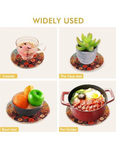 Trivetes Redondos QwThum Flores de Amapola 2 Piezas 18-24 cm