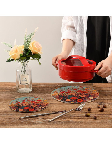 Trivetes Redondos QwThum Flores de Amapola 2 Piezas 18-24 cm