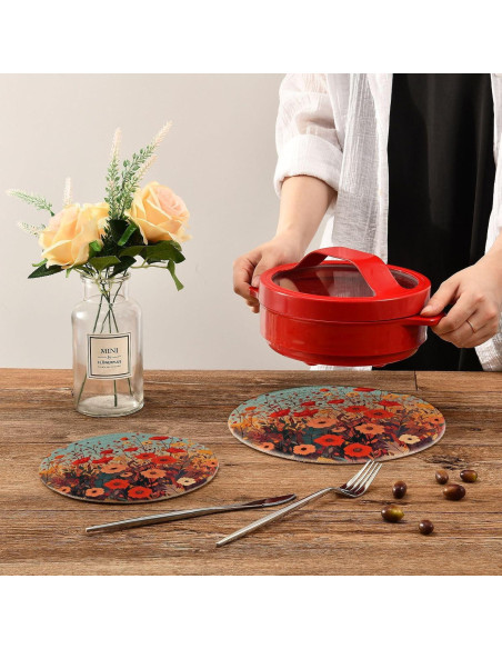 Trivetes Redondos QwThum Flores de Amapola 2 Piezas 18-24 cm