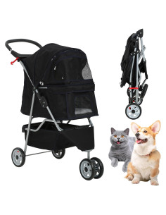 Carrito para Perros Ckofgdsue 3 Ruedas Plegable Negro 13.6 kg