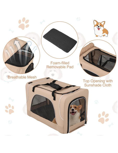 Carrito Doble para Mascotas PETSITE Plegable 3-en-1 Beige