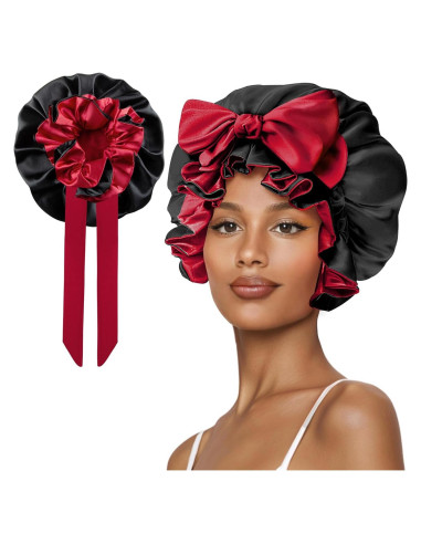 Bonete de Seda Satinada Vettres para Dormir - Ajustable Negro