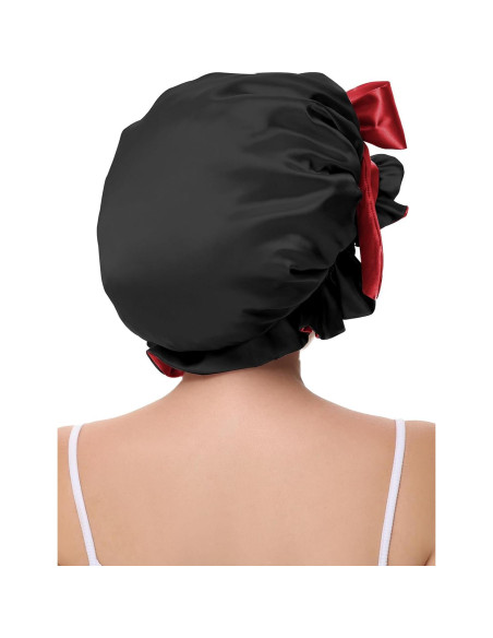 Bonete de Seda Satinada Vettres para Dormir - Ajustable Negro