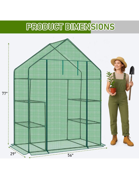 Invernadero portátil Outvita 3 niveles 4 estantes PE Verde