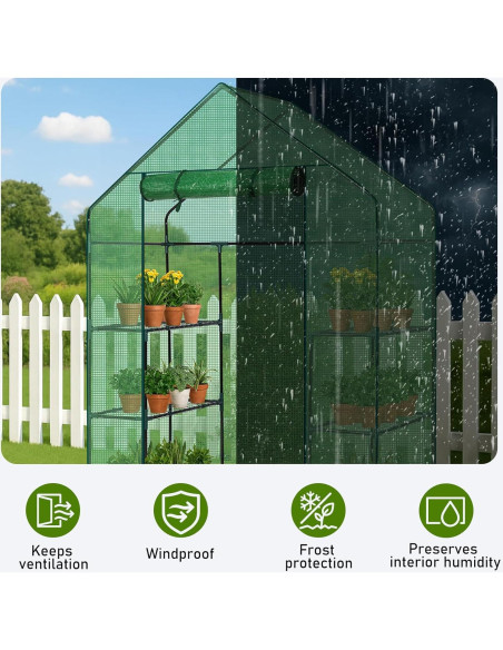 Invernadero portátil Outvita 3 niveles 4 estantes PE Verde