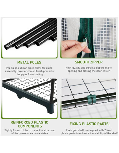 Invernadero portátil Outvita 3 niveles 4 estantes PE Verde