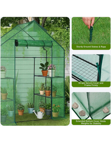 Invernadero portátil Outvita 3 niveles 4 estantes PE Verde