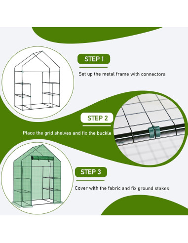Invernadero portátil Outvita 3 niveles 4 estantes PE Verde