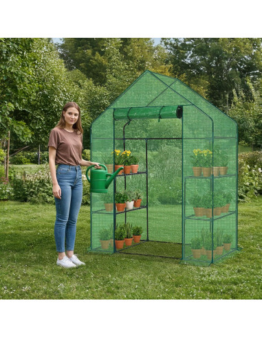 Invernadero portátil Outvita 3 niveles 4 estantes PE Verde