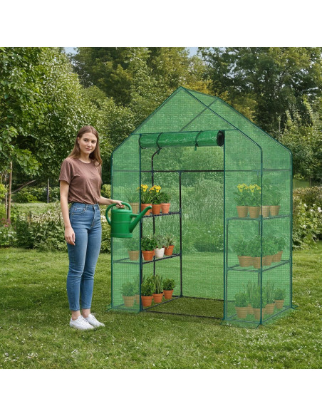 Invernadero portátil Outvita 3 niveles 4 estantes PE Verde