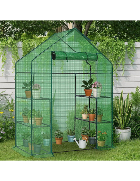 Invernadero portátil Outvita 3 niveles 4 estantes PE Verde