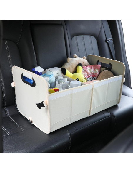 Organizador de Maletero de Coche Austoces Beige Plegable 2 Compartimentos