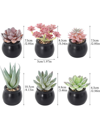 Set de 6 Plantas Suculentas Artificiales Nubry en Macetas Negras