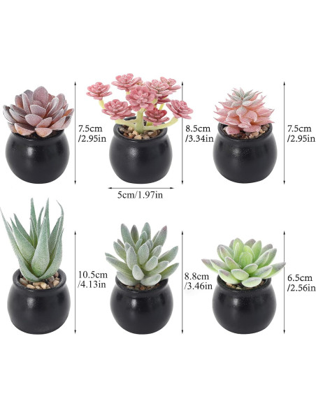 Set de 6 Plantas Suculentas Artificiales Nubry en Macetas Negras