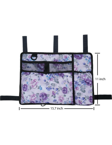 Bolsa de Accesorios para Andador Caroo con Soporte para Taza - Flor Púrpura