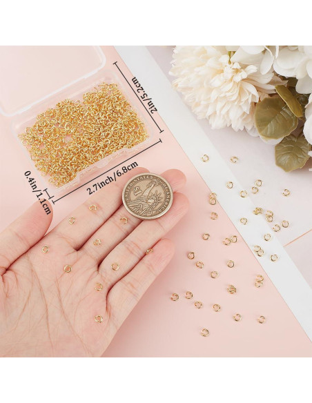 Beebeecraft Anillas Abiertas de Salto 4mm 600Pcs Baño Oro 18K