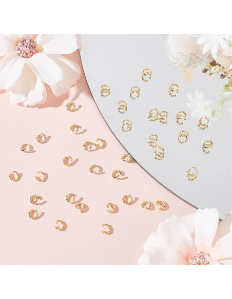 Beebeecraft Anillas Abiertas de Salto 4mm 600Pcs Baño Oro 18K