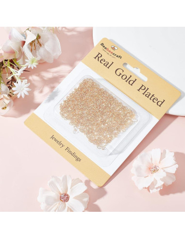 Beebeecraft Anillas Abiertas de Salto 4mm 600Pcs Baño Oro 18K