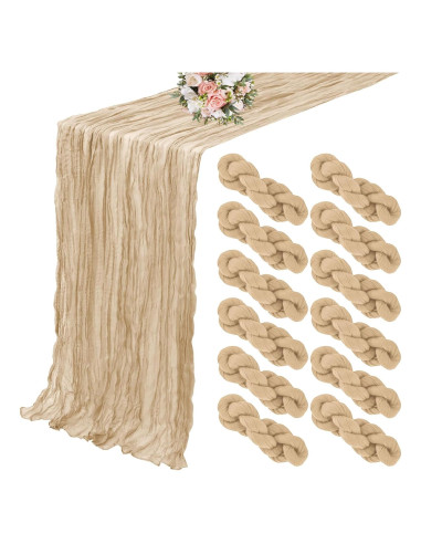 Caminos de Mesa de Tela de Queso YMHPRIDE Beige 12 Piezas 50x300cm