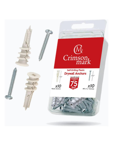 20 Anclajes y Tornillos Autoperforantes CrimsonMark para Yeso