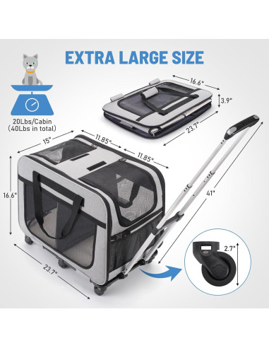 Transportín Doble Extra Grande HOVONO para Mascotas 18 Kg