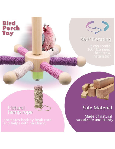 Juguete para Aves FAILUN con 6 Perchas de Madera Natural