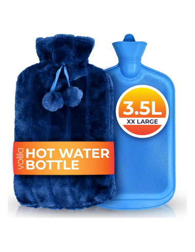 Botella de Agua Caliente 3.5L Volila con Funda Suave Azul
