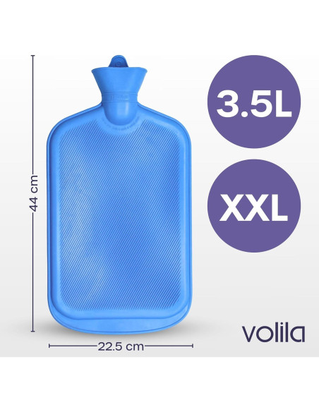 Botella de Agua Caliente 3.5L Volila con Funda Suave Azul